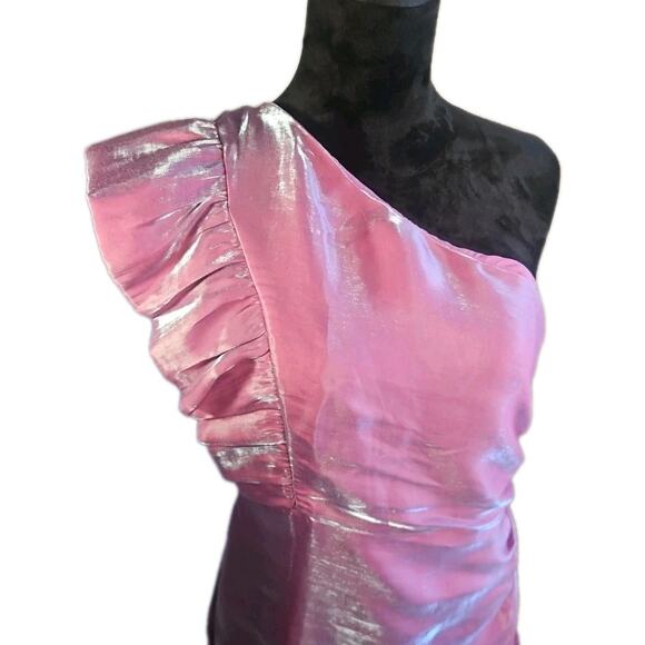 Madison & Main Iridescent Lilac One Shoulder Ruffle Party Dress L Prom Y2K NWT - Picture 6 of 16